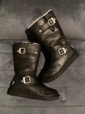 Ugg Kensington Black Leather Moto Boots Size 6 • £85.90