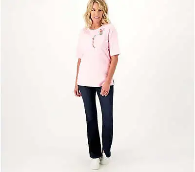 Quacker Factory Women’s Welcome Spring Pocket Elbow Sleeve Top- Cloudy Pink • $23.03