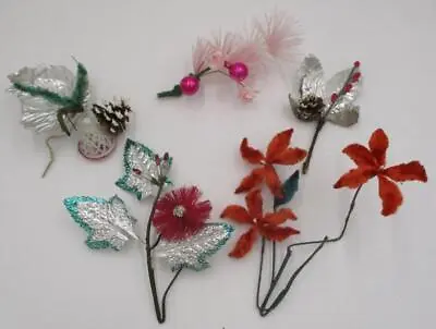 Vtg Mercury Glass Christmas Picks Bottle Brush Poinsettias Pipe Cleaner Corsage • $24.90