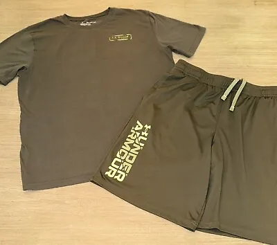 UNDER ARMOUR Green Bass T Shirt & Matching UA Prototype 2.0 Shorts Boy XL 18/20 • £10.85