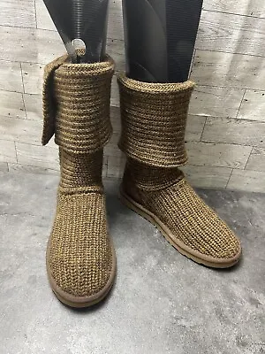 Ugg Australia Cardy Classic Women Shoes Brown 7M Crochet Knit Pull On Snow Boots • $34.82