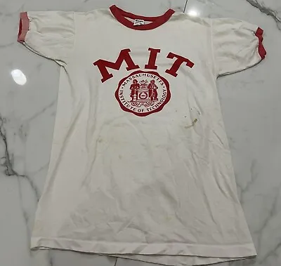 Vintage Champion MIT Massachusetts Institute Of Technology White Med Ringer • $44.99