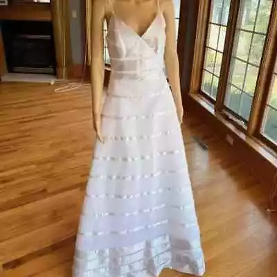 Maggie Sottero Straps White Satin Ribbon Sheer Wedding Dress Bridal Gown Size 10 • $99.99