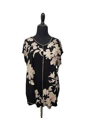 Vanilla Sugar Knit Top Size Petite XL Black And Tan Floral Cap Sleeve • $14