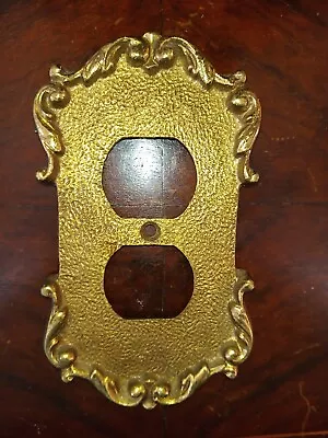 Vintage Hollywood Regency Heavy Brass Outlet Cover Scroll Pebbled 5.5  • $10.50