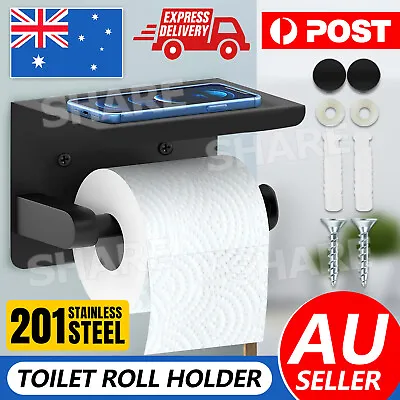 Stainless Steel Toilet Paper Roll Holder Storage Hooks Bathroom Washroom Black • $15.85
