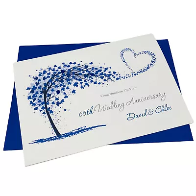 65th Blue Sapphire Wedding Anniversary Greeting Card & Envelope Sweeping Heart • £4.99