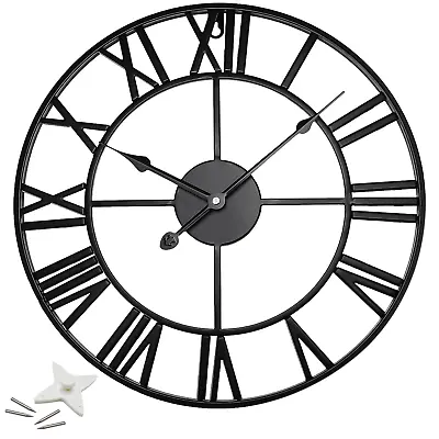 60CM Large Skeleton Metal Roman Wall Clock Big Numerals Giant Open Round Face UK • £15.85