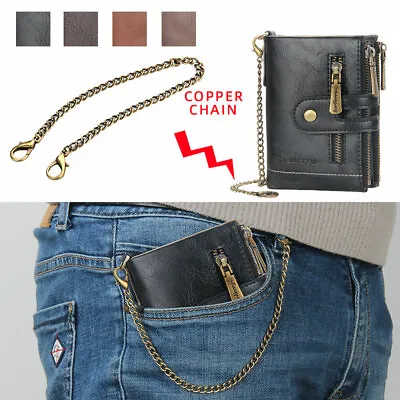 Men Wallet With Anti-Theft Chain Bifold Double Zipper Coin Pocket Leather Purse • $10.98