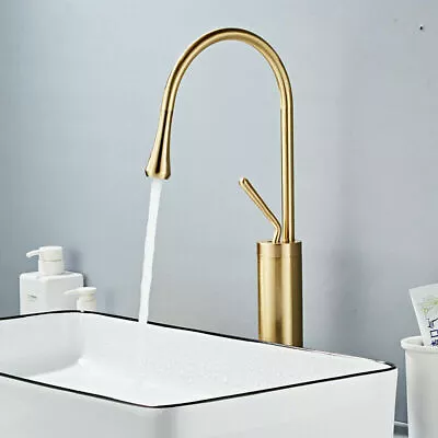 Brass Bathroom Sink Taps Kitchen Basin Mixer Tap Luxury Brushed Gold Tall Faucet • £37.39