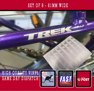 TREK STYLE Sticker Set X 9 Silver Decals 61mm Wide Helmet Frame Fork Car Laptop • $7.90