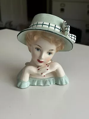 Vintage Lady Head Vase Relpo Green Hat And Dress • $20