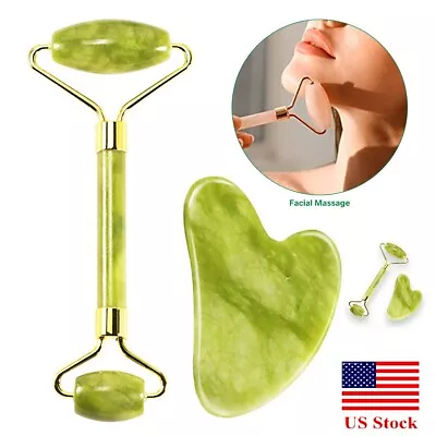 Jade Roller And Guasha Set - Anti Aging Face Roller Massager For Face Eye Neck • $6.19