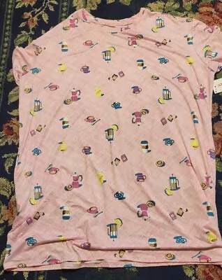 NEW NWT Joyspun Womens Plus Pink Breakfast Coffee Theme Sleep Shirt Nightgown 2X • $12.99