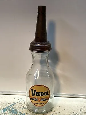VEEDOL Motor Oil Bottle Spout Cap Glass 1 Quart Vintage Style Gas Station • $19.99
