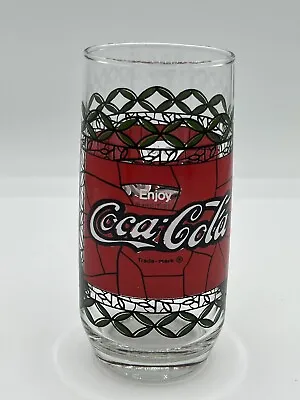 Vintage Coca Cola Tiffany Stained Glass Red Green Black Drinking Glass Cup • $12.87