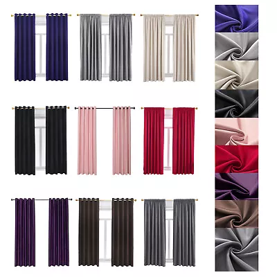 Pencil Pleat Blackout Curtains Black Out Thermal Ready Made Luxury Curtain Pair • £10.99