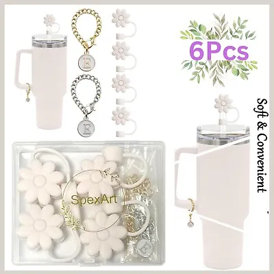 New Stanley Cup Accessory 4PCS Flower Straw Covers And 2PCS Initial Letter 30&40 • $14.23