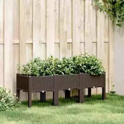 Garden Planter With Legs Outdoor Flower Pot Box Brown PP VidaXL • £61.99