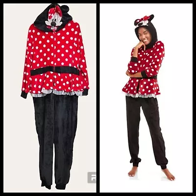 Disney Minnie Mouse One Piece Pajamas W/ Hood Sleepwear Costume Women’s Size XL • $24.99