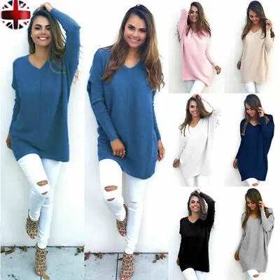 £9.99 • Buy Womens Jumper V-Neck Long Sleeve Ladies Blouse Tops Sweater Pullover Longline UK