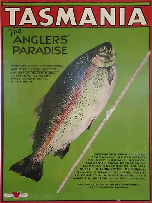 Vintage Print Art Poster Canvas TASMANIA Angler Paradise Fishing Painting • $16.88