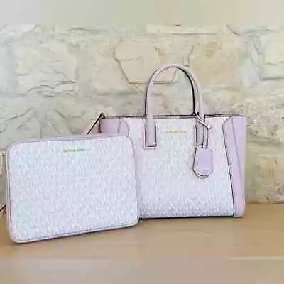 Michael Kors Kali Md Satchel Shoulder Bag + Ipad Case Mk Rose Gold White Pink • $239