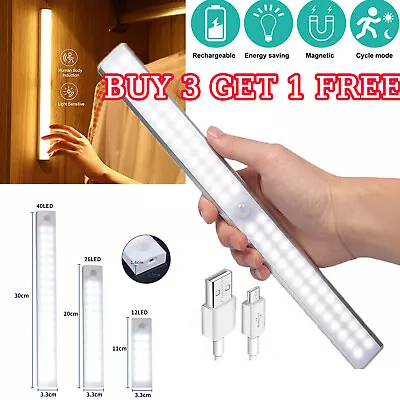 £4.41 • Buy USB Rechargeable Wireless LED PIR Motion Sensor Light Strip Cabinet Closet Lamp