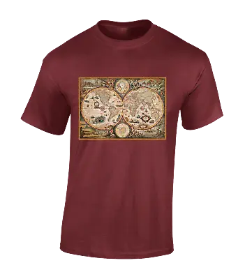 Vintage World Map Mens T Shirt Ancient Greek Spartan Roman Retro Classic Top • £8.99