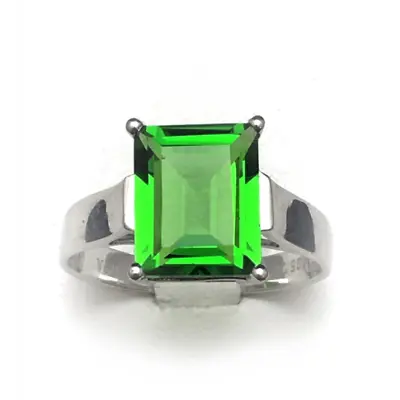 R0737G Mt. St Helens Green Helenite 8x10mm Rectangle 1.62Ct Sterling Silver Ring • $36