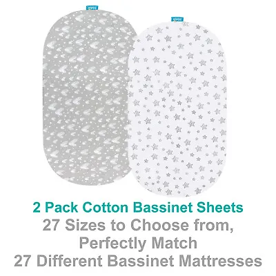 Bassinet Fitted Sheets 100% Jersey Knit Cotton Sheets 2 Pack Multi-size Gray • $18.99