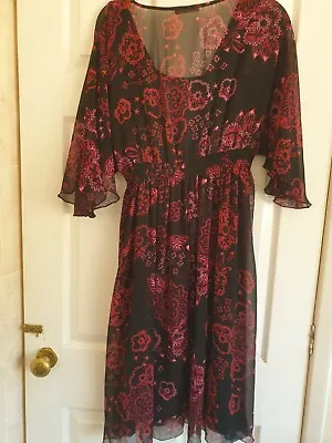 ZANDRA RHODES Sexy Black & Pink Print - Chiffon Dress - Size 12 - RARE • $37.30