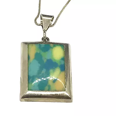Sterling Silver Mexico Blue Yellow Gemstone Necklace  18 Inch • $12.88