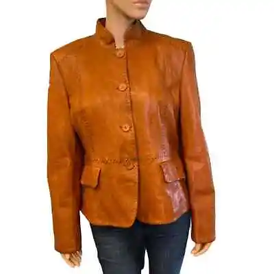 Ellen Tracy 100% Leather Bohemian Jacket Size 16 In Good Preowned Condition • $175