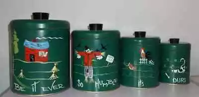 Vintage Ransburg Hand Painted 4 Piece Canister Set Be It Ever So Humble Its Ours • $20