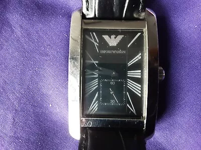 Mens Armani Watch Black Leather Strap - Full Working Order Classic. • £15