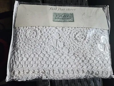 Vintage JC Penney Full Flat Sheet White Lace Trim 100 % Cotton New  • $16.99