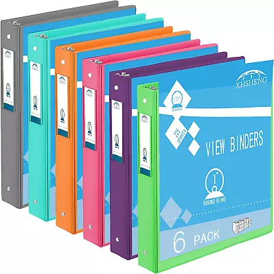 Grey Lot Of 6 Binders 1 Inch 1  - NEW - 2 Pocket 3 Ring Binder Folders 6 Colors • $57.99