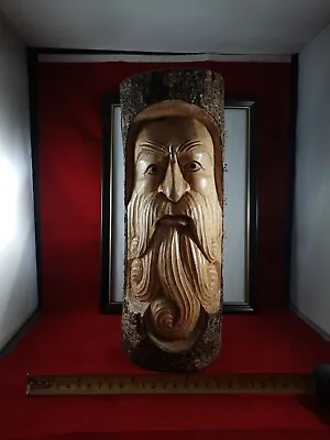 £25 • Buy Green Man Of The Woods Hand Carved Wizard Tree Trunk Wood Fairtrade 