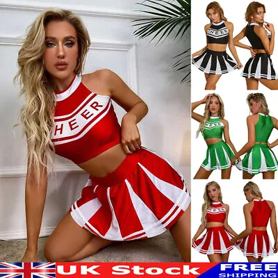 Adult Cheerleader Cheerleading Fancy Dress Costume Cheer Uniform Outfits Sports • £6.64