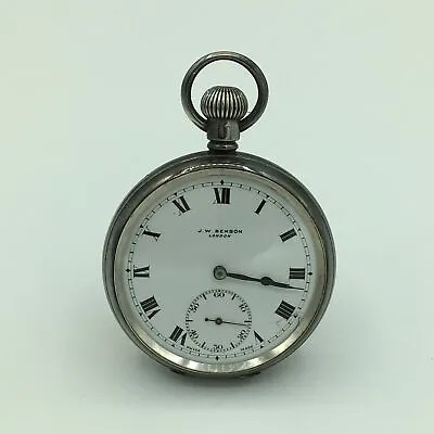 J. W. Benson London Swiss 15 Jewel Sterling Silver OF Pocket Watch 12s #939a • £428.89