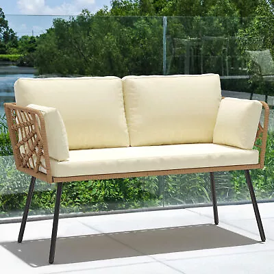 Outdoor Patio Sofa Loveseat Sofa PE Wicker Sofa Furniture High Back With Cushion • $139.99