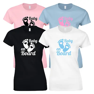 Baby On Board T-shirt Baby Feet Pregnancy Tees Ladies Fitted T-shirt Tops • £15.99