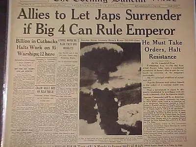 Vintage Newspaper Headline~ World War 2 Japan Atomic Bomb Nagasaki End Wwii 1945 • $18.95