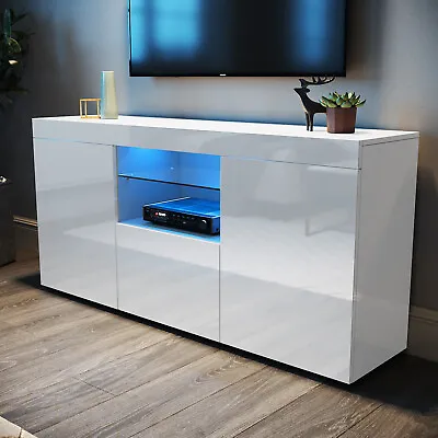 £141.93 • Buy TV Unit Cabinet Stand High Gloss White Doors LED Light Sideboard Cupboard
