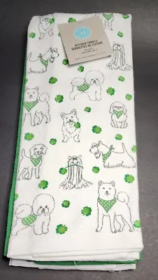 Martha Stewart Kitchen Towels (3) St Patricks Dogs Shamrocks 100% Cotton • $14.99