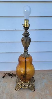 Vintage MCM Amber Bubble Glass Lamp EF & EF Industries Lamp 1970 • $155