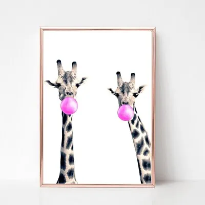 Giraffe Print PICTURE Bubble Gum  WALL ART A4  Unframed 503 Black White Pair • £3.99