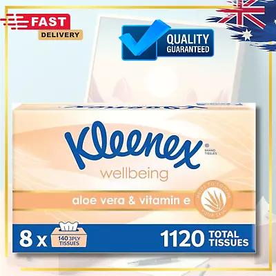 Kleenex Aloe Vera & Vitamin E 3 Ply Facial Tissues 1120 Count 8 X 140 Pack • $37.99