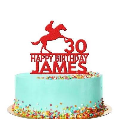 Personalised Acrylic Name Jockey Horse Racing Birthday Cake Topper Decoration • £8.99